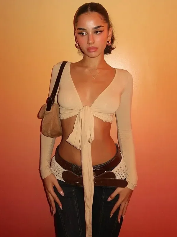 Chic V Neck Bandage Top for Effortless Summer Elegance