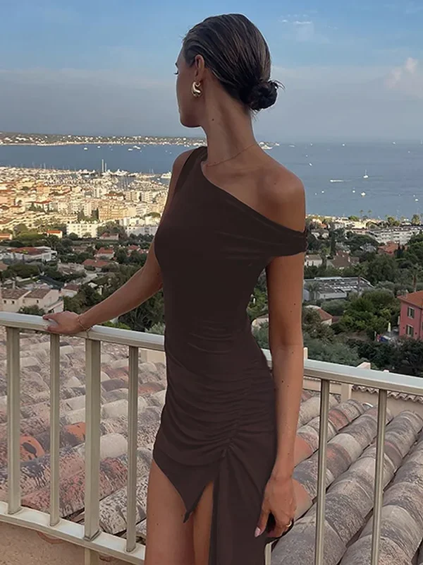 Chic Moopsi Women's Vacation Dress - Ruched Beach Elegance