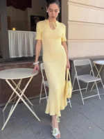 Lace-Up O-Neck Sweater Dress for Elegant Office Style