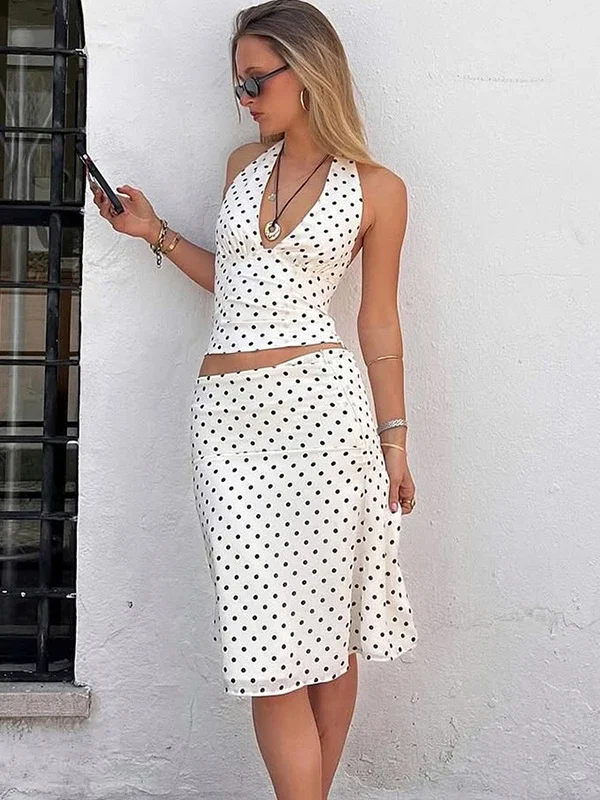 Chic Polka Dot Halter Two-Piece Set for Effortless Elegance
