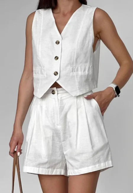 Sophisticated V-Neck Vest & Straight Shorts Set for Women