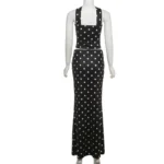 Chic Polka Dot Two Piece Set: Halter Crop & Bodycon Skirt - Image 4