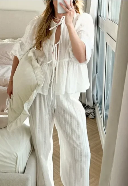 Luxe Lace-Up Two-Piece Set - Office Ready Wide Leg Ensemble