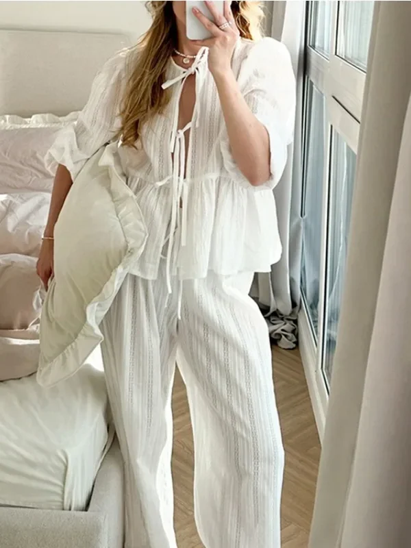 Chic Lace-Up Women's Pant Set for Effortless Summer Style