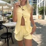 Chic Yellow Sleeveless Two-Piece Set for Effortless Elegance - Image 2