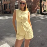 Chic Yellow Sleeveless Two-Piece Set for Effortless Elegance