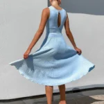 Elegant A-Line Pleated Long Dress for Modern Women - Image 6