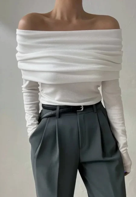 Backless Knit Pullover - Trendy Off Shoulder Autumn Sweater