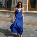 Elegant Blue Backless A-Line Spaghetti Strap Dress for Women