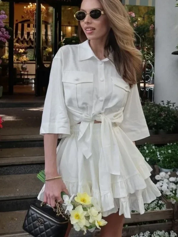 Chic Ruffled Skirt Set for Women - Elegant A-Line Outfit