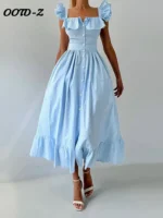 Chic Blue Striped Ruffled Summer Dress for Beach Parties - Image 5