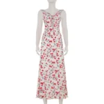 Chic Pink V-Neck Lace-Up Dress for Elegant Summer Events - Image 5