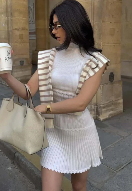 Luxurious High Waist A-Line Mini Skirt Set Summer Women Outfit