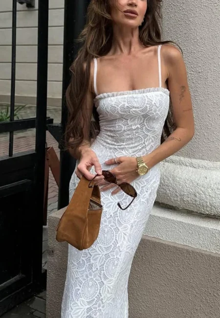 White Mesh Patchwork Maxi: Stunning Off-Shoulder Summer Dress