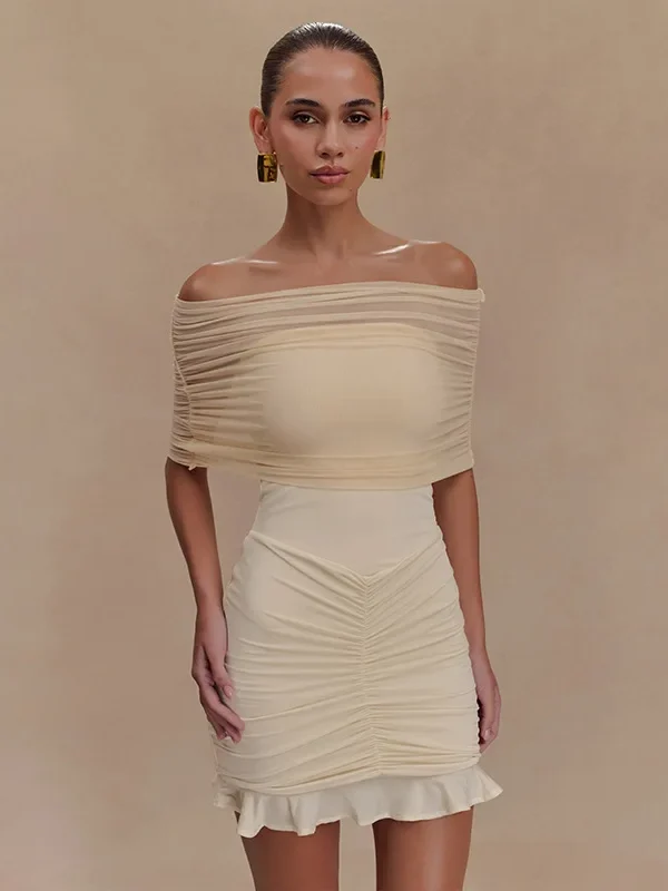 Elegant Apricot Pleated Ruffled Mini Dress for Modern Women