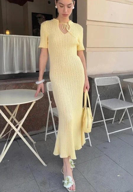 Vintage Knit Maxi Dress - Elegant A-Line Summer Style