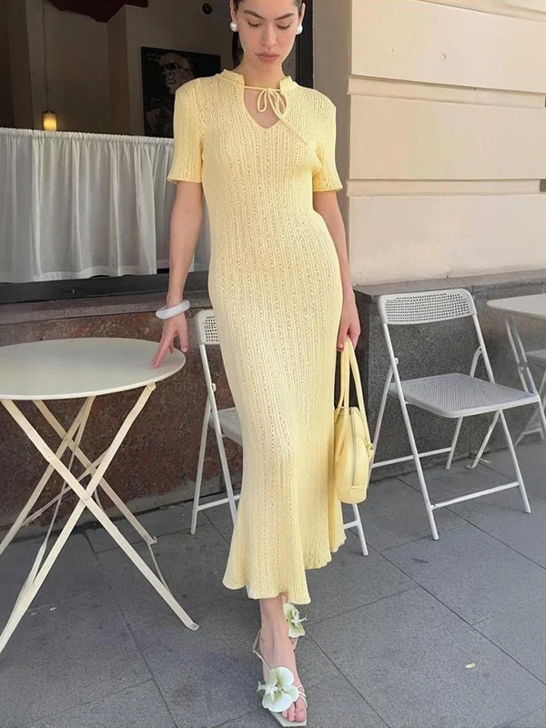 Chic Retro Knitted Long Dress for Effortless Summer Elegance