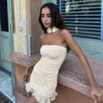 Elegant Apricot Pleated Ruffled Mini Dress for Modern Women - Image 5