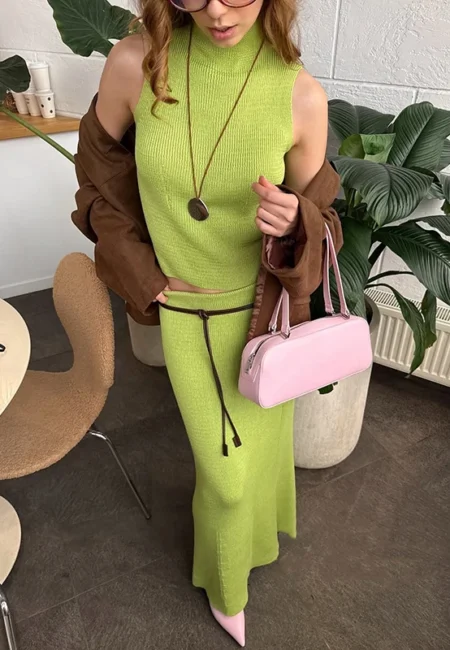 Sophisticated Two-Piece Knitted Dress Set for Modern Women