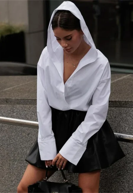 Elegant White Commute Hoodie Shirt for Stylish Women