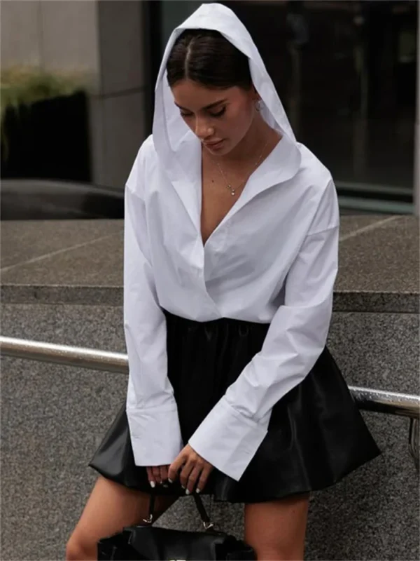 Moopsi Fashion Commute Hoodie Shirts For Women Cardigan Long Sleeve Patchwork Elegant Inner Streetwear Female White Shirts Top