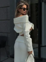 Chic One-Shoulder Knitted Skirt Set for Effortless Elegance - Image 5