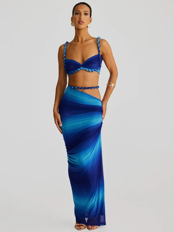 Elegant Summer Beach Two-Piece Set: Strapless Maxi Skirt & Top