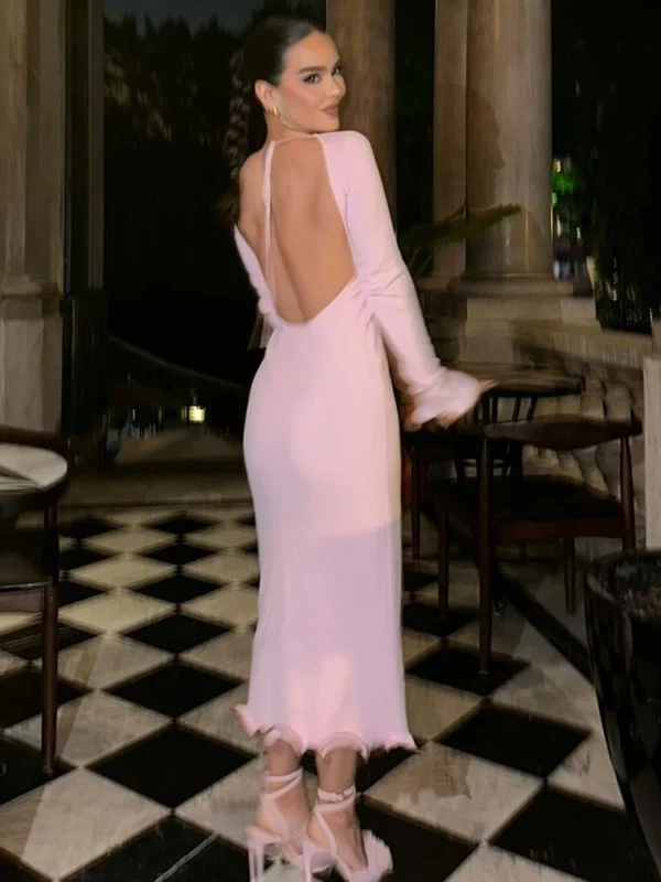 Chic Backless Ruffle Maxi Dress for Beach & Evening Elegance