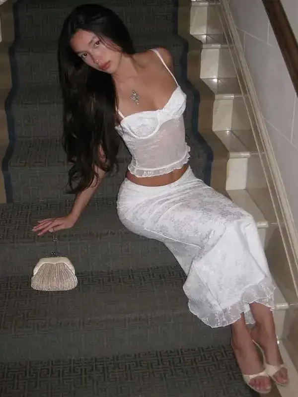 Elegant Lace Crop Top and Skirt Set for Spring Events