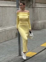 Chic One-Shoulder Knitted Skirt Set for Effortless Elegance - Image 4