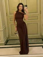 Elegant Off-Shoulder Pleated Maxi Dress for Effortless Style