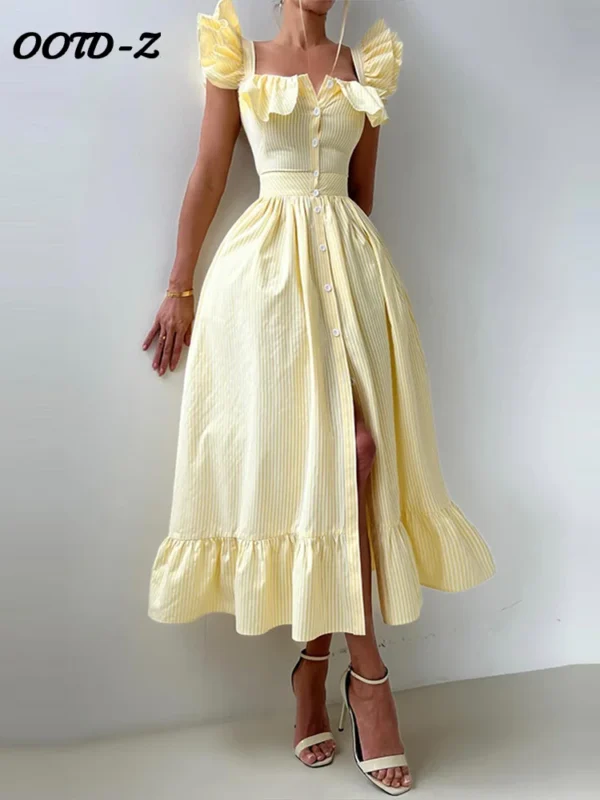 Chic Blue Striped Ruffled Summer Dress for Beach Parties