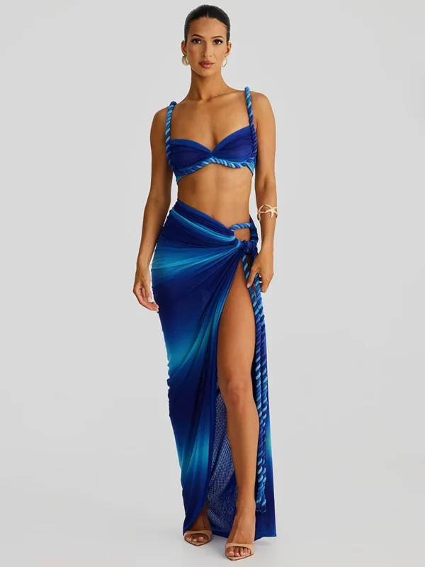 Elegant Summer Beach Two-Piece Set: Strapless Maxi Skirt & Top