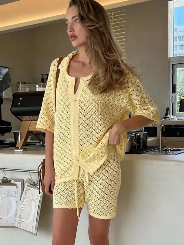 Chic Yellow Knit Shorts Set for Effortless Summer Style