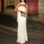 Elegant White Ribbon Fishtail Dress - Strapless Backless Gown