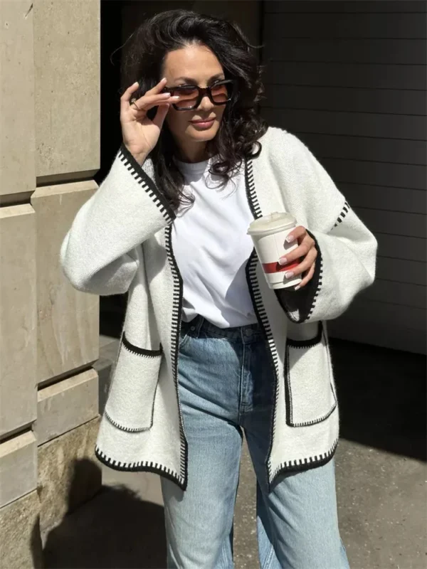 Luxurious Knit Cardigan Sweater for Women - Cozy Patchwork Style