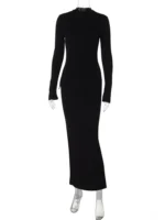 Elegant Half Turtleneck Maxi Dress with Chic Back Slit - Image 5