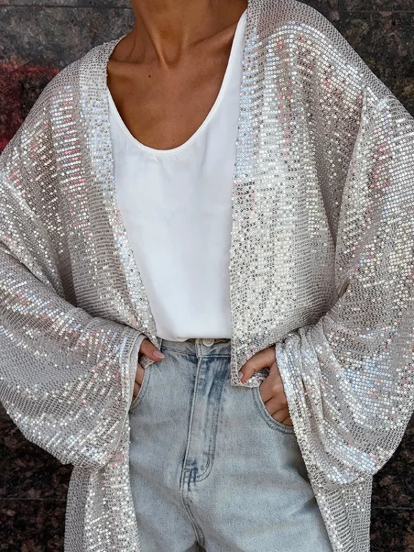 Elegant White Sequin Trench Coat for All Seasons - Linad