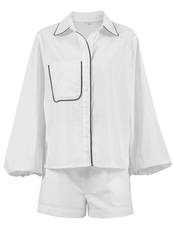 Effortless Chic: White Cotton-Linen Shorts & Blouse Set