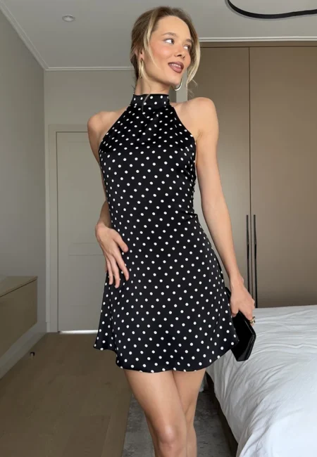 Stunning Backless Polka Dot Halter Dress - Party Ready Style
