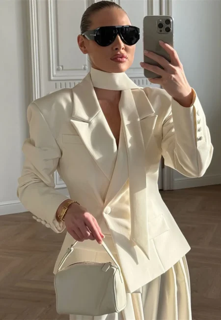 Sophisticated Patchwork Blazer - V-Neck Office Jacket Women