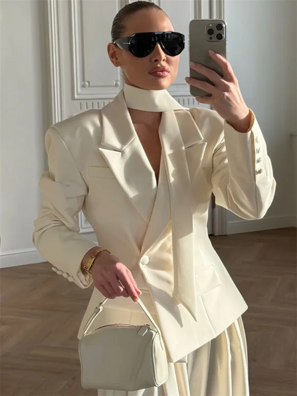 Moopsi Elegant Fashion Suit jacket Female Patchwork V-Neck Lace-Up Commute Long Sleeve Autumn  Coat For Women Bandage Suit