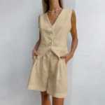 Vibrant Orange Summer Shorts Suit for Effortless Elegance - Image 3