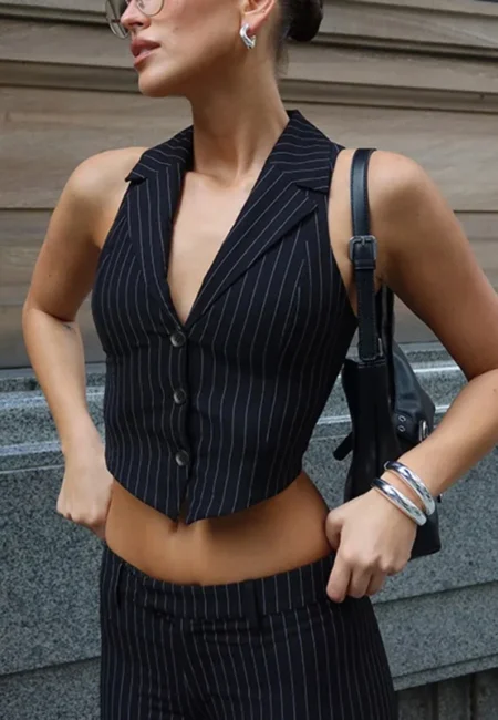 Luxe Striped V-Neck Vest - Sophisticated Summer Crop Top