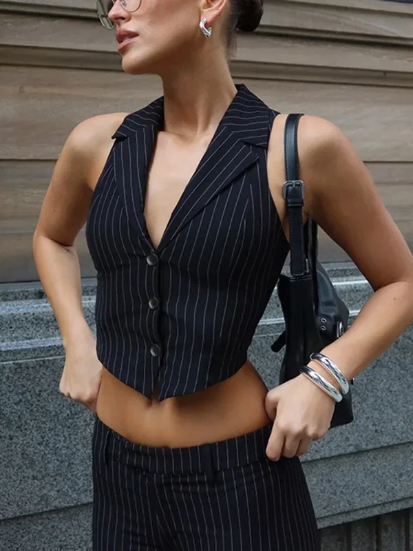 Luxe Striped V-Neck Vest - Sophisticated Summer Crop Top