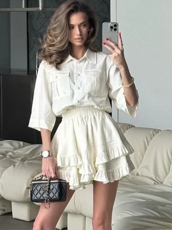 Chic Ruffled Skirt Set for Women - Elegant A-Line Outfit