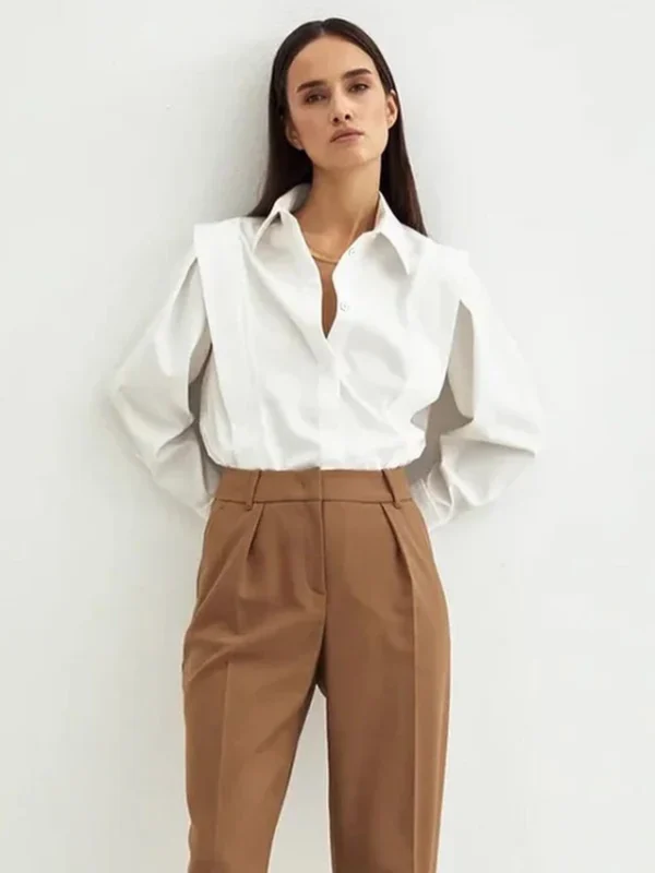Linad Elegant Cotton Lapel White Shirts Female  Office Button Up Tops Ladies Fashion Casual Long Sleeve Blouse Woman Spring