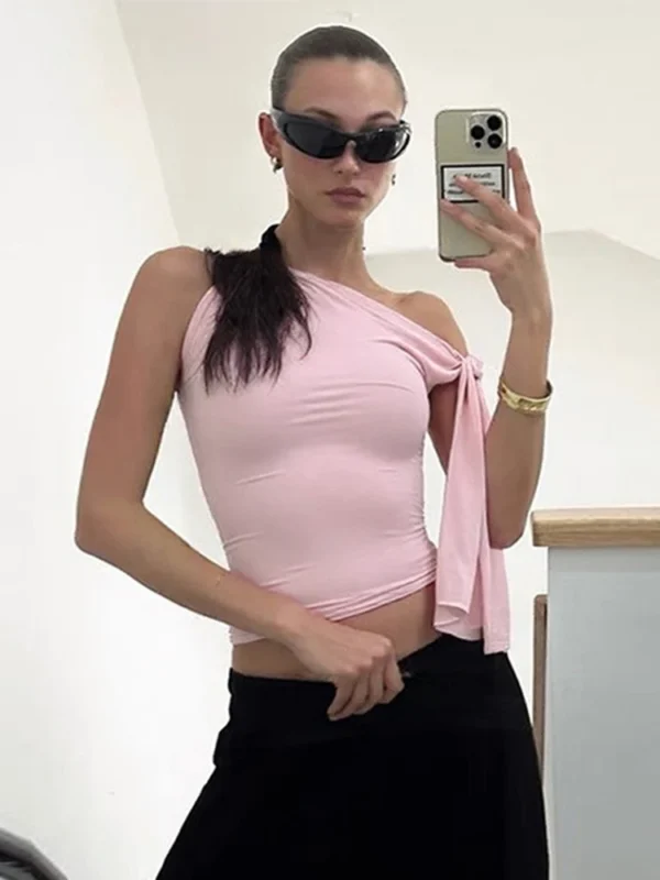 One-Shoulder Lace-Up Vest Top for Summer Elegance