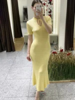 Lace-Up O-Neck Sweater Dress for Elegant Office Style - Image 5