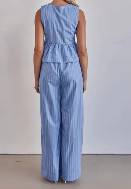 Striped Bowknot Office Set - Professional Wide Leg Pants Outfit